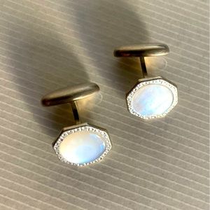 Victorian Mother Of Pearl Silver Octagon Cufflinks Vintage Shirt Accessory.